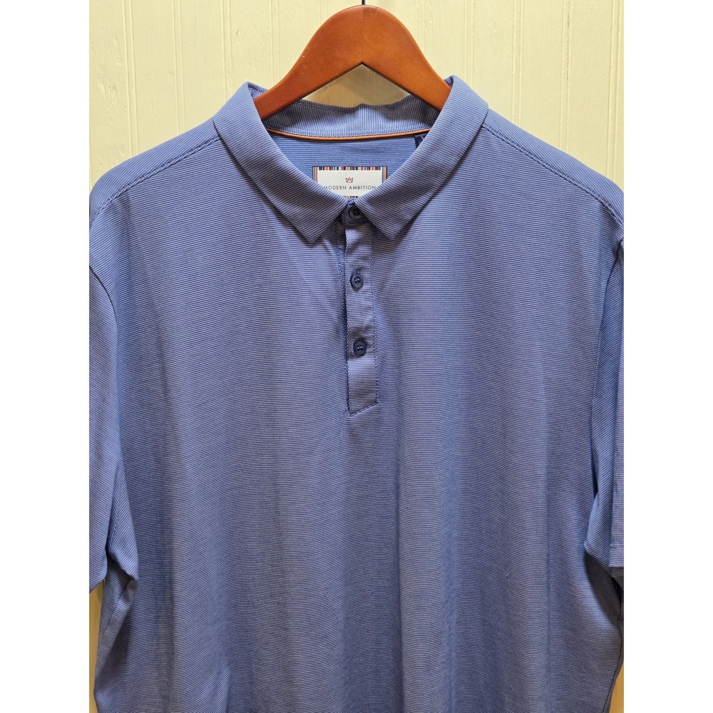 Modern Ambition Polo Shirt Mens 2XL Blue Stripe Delightfully Technical Knit